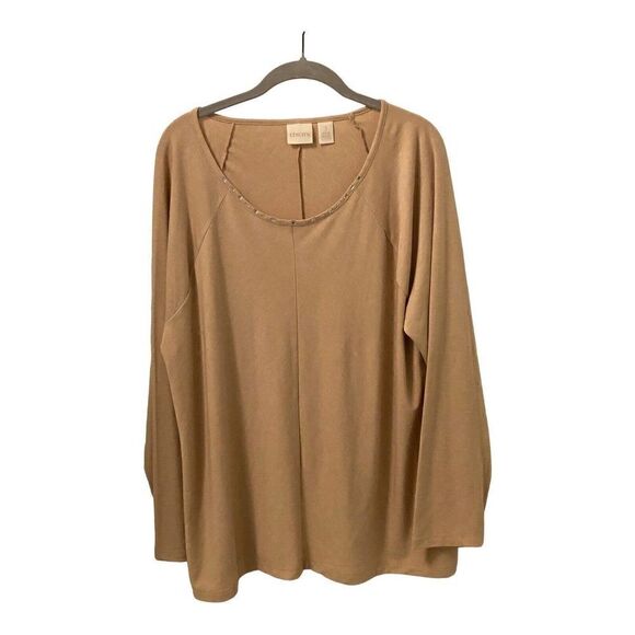 Chico’s Women’s Size 3/XL Brown Tan Pullover Top Long Sleeves Knit - Picture 1 of 10